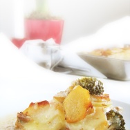 Tuna Bake, with broccoli florets, potatoes, onions and mature Cheddar cheese