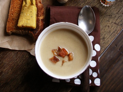Parsnip Soup, with pan-fried cubed swede/rutabaga or yellow turnip