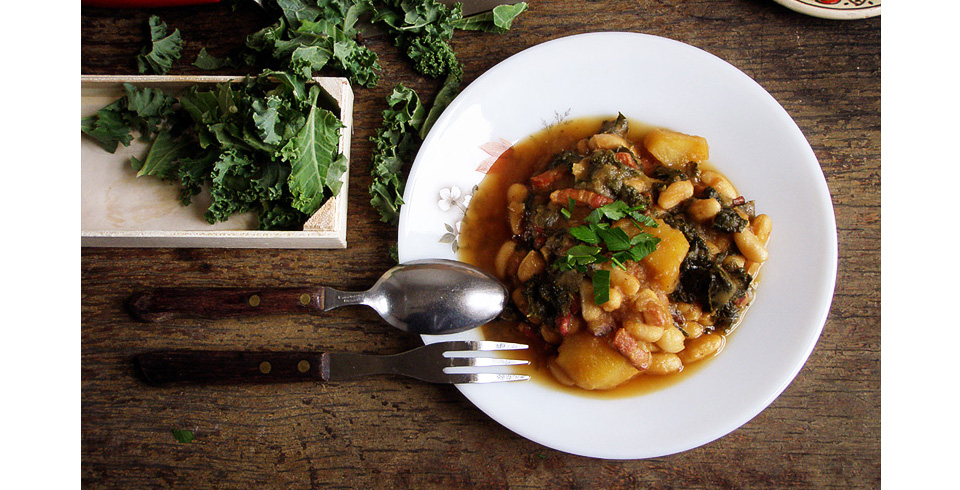 Cannellini Bean Stew with Kale, pancetta, potatoes and flat leaf parsley