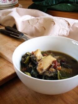 Spring Greens and Aubergine Soup