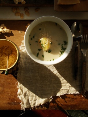 Dried Split Broad/Fava Bean Soup with Parmesan, parsley and potatoes